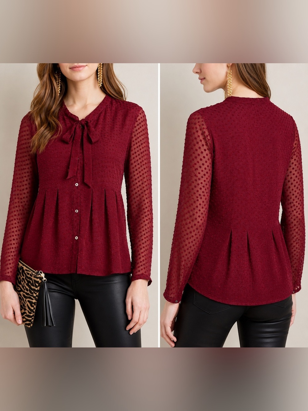 Anthro Meadow Rue burgundy silk blend Swiss dot top, small